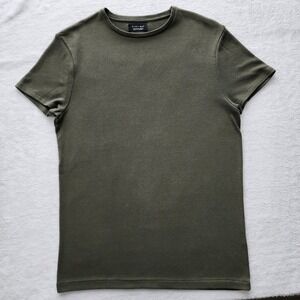 Zara Man Knit Shirt Mens Small Olive Green Slim Fit Short Sleeve Tee Top Basic